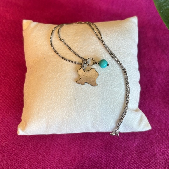 James Avery Silver Necklace with Texas Pendant and Blue Bead (two charms) - Picture 2 of 6